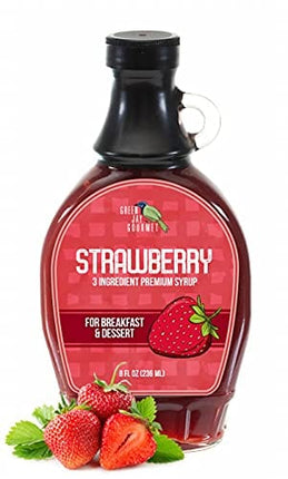 Green Jay Gourmet Strawberry Syrup - 3 Ingredient Premium Breakfast Syrup with Fresh Strawberries, Cane Sugar & Lemon Juice - All-Natural, Non-GMO Pancake Syrup, Waffle Syrup & Dessert Syrup - 8 Ounce