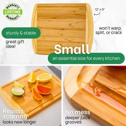 Organic Small Cutting Board with Lifetime Replacements - Wooden Cutting Boards for Kitchen Small - Mini Cutting Board - Small Wood Cutting Boards - Small Bamboo Cutting Board 12 x 9 Inches