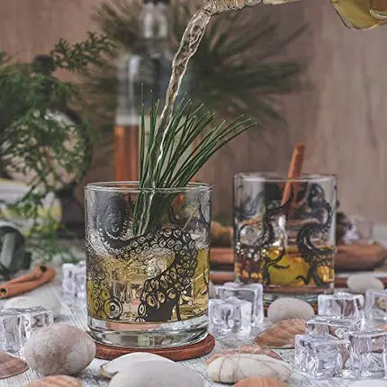 Greenline Goods Whiskey Glasses - 10 Oz Tumbler Gift Set – Kraken Whiskey Glasses (Set of 2) | Rocks Glass Octopus Decor | Old Fashioned Rocks Glasses