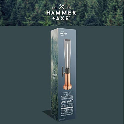 Hammer + Axe Beer Tower Drink Dispenser with Pro-Pour Tap and Freeze Tube to Keep Beverages Ice Cold, Perfect for Parties and Gameday, Home Bar Accessories, 2.75 Qt./2.6 L, Copper Finish, Holiday Gift