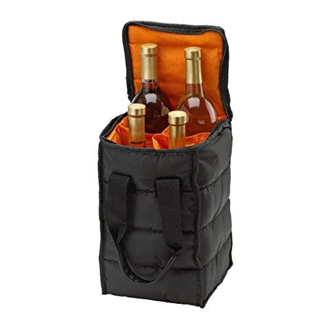 Wine Carrier Tote Bag - 4 Bottle Pockets - Attractive wine bag with thick external padding, zipper and easy to carry handles. The wine tote bag is perfect for travel, picnics or a day at the beach.