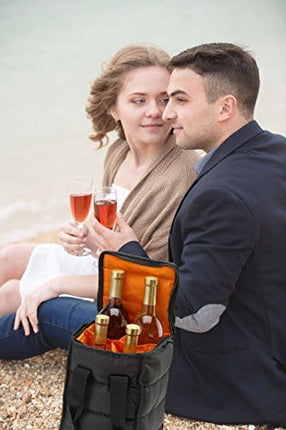 Wine Carrier Tote Bag - 4 Bottle Pockets - Attractive wine bag with thick external padding, zipper and easy to carry handles. The wine tote bag is perfect for travel, picnics or a day at the beach.