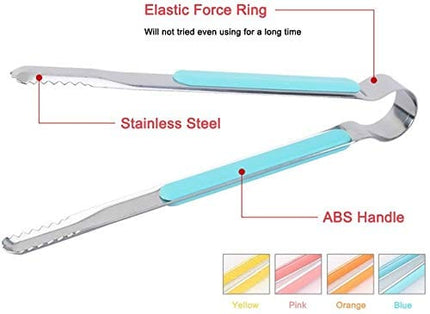 HANSA Blue Color 2PCS Stainless Steel Food Ice Tong Baking BBQ Tongs Cooking Utensils with ABS Plastic Handle 9 Inch came with Silicone Basting Brush for Grilling