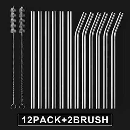 HeykirHome 12-Pack Disposable Glass Straw,Size 8.5''x10 MM,Including 6 Straight and 6 Bent with 2 Cleaning Brush- Perfect For Smoothies, Tea, Juice