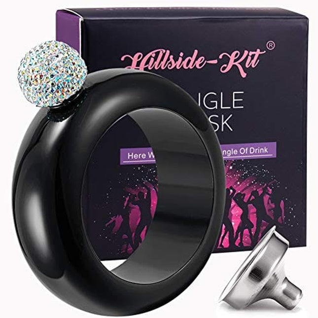 Hillside-Kit Bracelet Bangle Flask Handmade Crystal Lid Creative 304 Stainless Steel Wine Flask Gift For Women Girls Men Party Flask Hidden Liquor Flask Bracelet Funnel Set 3.5oz