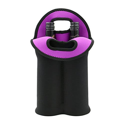 Hipiwe Wine Carrier Tote Bag Two Bottle Insulated Neoprene Wine/Water Bottle Holder for Travel with Secure Carry Handle (Blake+ Purple)