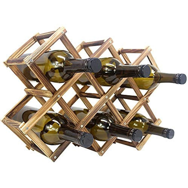 Foldable Wooden Wine Bottle Holder - Natural Wine Rack with 8 Slots - Wine Bottle Rack & Storage - Holds 10 Wine Bottles