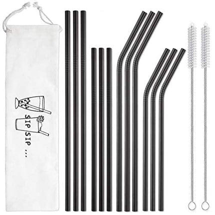 Hiware 12-Pack Black Stainless Steel Straws Reusable with Case - Metal Drinking Straws for 30oz and 20oz Tumblers Yeti Dishwasher Safe, 2 Cleaning Brushes Included