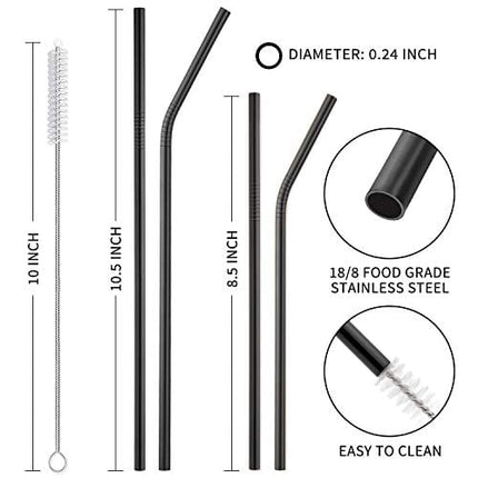 Hiware 12-Pack Black Stainless Steel Straws Reusable with Case - Metal Drinking Straws for 30oz and 20oz Tumblers Yeti Dishwasher Safe, 2 Cleaning Brushes Included