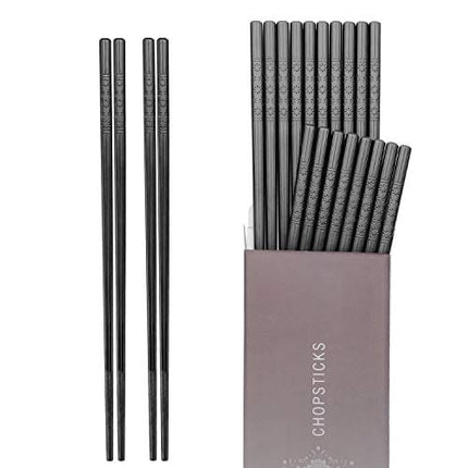 HIWARE 10 Pairs Fiberglass Chopsticks - Reusable Chopsticks Dishwasher Safe, 9 1/2 Inches - Black