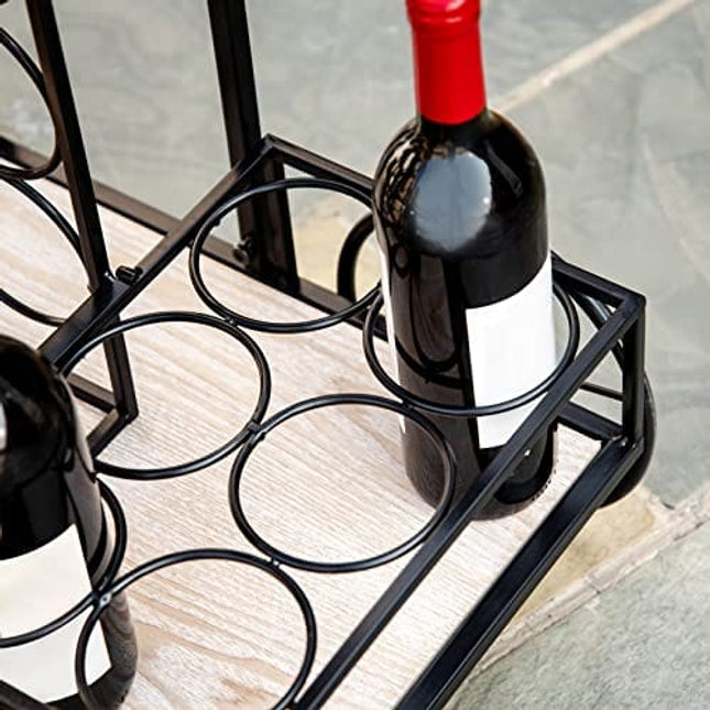HOMCOM 16-Bottle Mobile Bar Cart with Wine Rack Storage, Featuring an Elegant Design & Three Shelves for Storage/Display