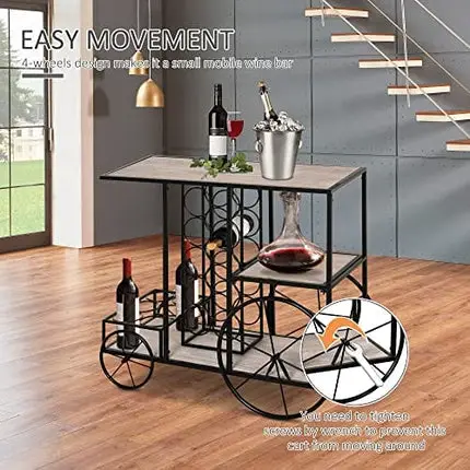 HOMCOM 16-Bottle Mobile Bar Cart with Wine Rack Storage, Featuring an Elegant Design & Three Shelves for Storage/Display