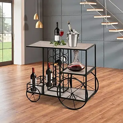 HOMCOM 16-Bottle Mobile Bar Cart with Wine Rack Storage, Featuring an Elegant Design & Three Shelves for Storage/Display