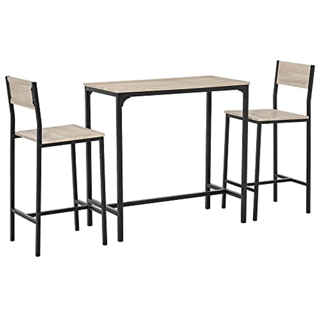 HOMCOM 3 Piece Industrial Bar Table Set, Counter Height Kitchen Dining Set with Bar Stool for Small Space, for Dining Room, Living Room, Apartment