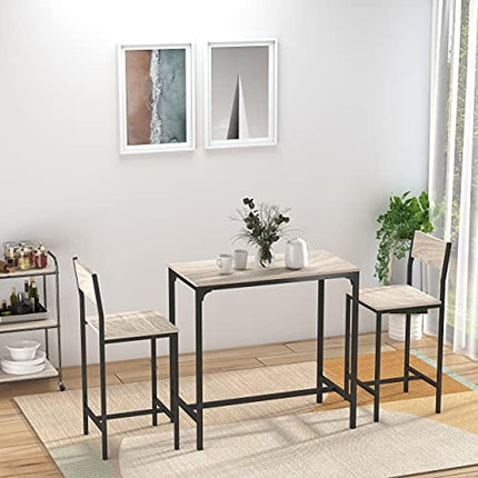 HOMCOM 3 Piece Industrial Bar Table Set, Counter Height Kitchen Dining Set with Bar Stool for Small Space, for Dining Room, Living Room, Apartment