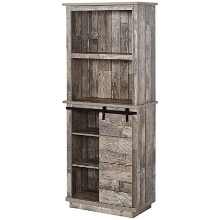 HOMCOM Freestanding Rustic Kitchen Buffet with Hutch, Pantry Storage Cabinet with Sliding Barn Door, Adjustable Shelf, Vintage Wood