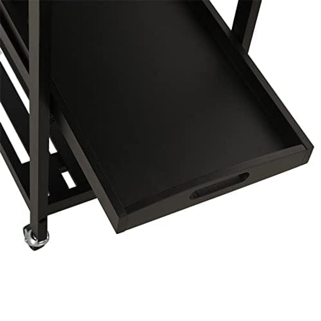 HOMCOM Kitchen Island Cart Rolling Trolley Utility Serving Cart with Stainless Steel Tabletop, Wine Rack & Drawer