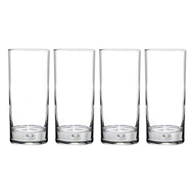 Home Essentials & Beyond Highball Glasses set of 4, 17 oz Drinking Glasses, Red Series Heavy Bubble Base.