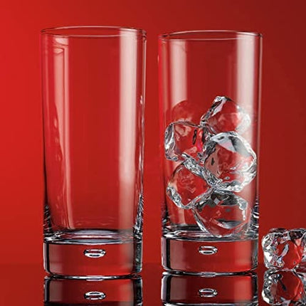 Home Essentials & Beyond Highball Glasses set of 4, 17 oz Drinking Glasses, Red Series Heavy Bubble Base.