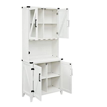 Home Source Bar Cabinet with Upper Glass Cabinet in White Finish
