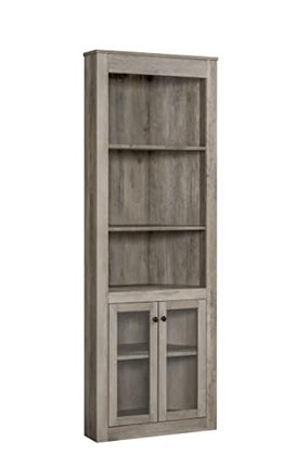 Home Source Stone Grey Bar Cabinet Bookshelf with Glass Doors