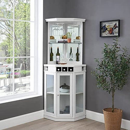 ome Source Dining Room or Lounge Corner Bar Cabinet for Liquor and Glasses with Wood Frame and Wine Rack