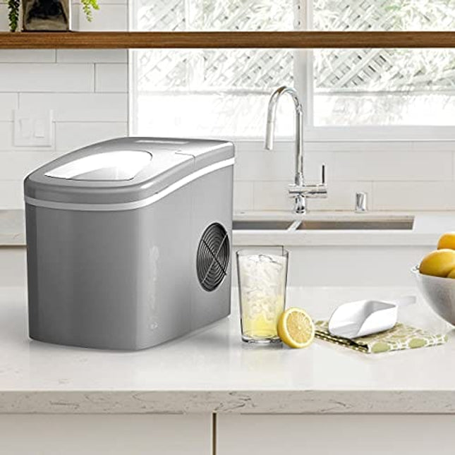 hOmeLabs Portable Ice Maker Machine for Counter Top - Makes 26 lbs of Ice per 24 Hours - Ice Cubes Ready in 8-10 Minutes - Electric Ice Making Machine with Ice Scoop and 1.5 lb Ice Storage - Silver