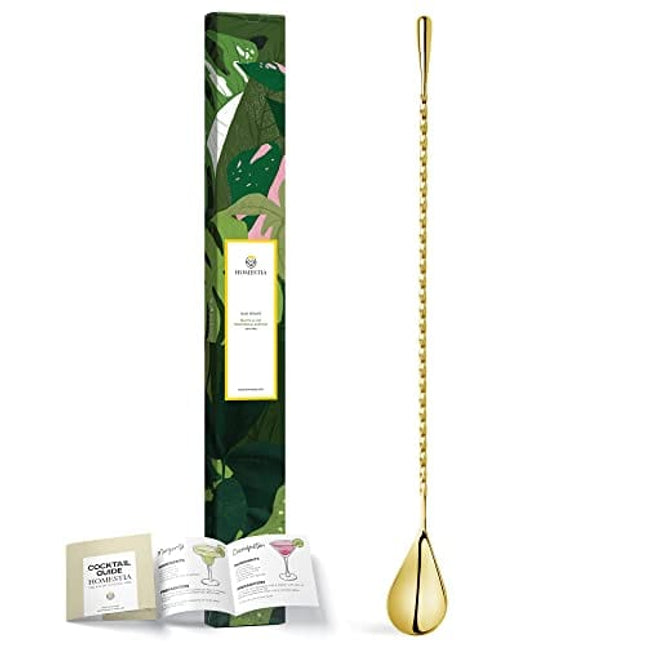 12 Inches Gold Bar Spoon Stainless Steel Mixing Spoon Spiral Pattern Long Handle Cocktail Spoon Pitcher Spoon for Layering, Blending, Stirring all Liquids by Homestia