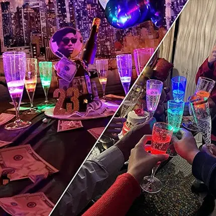 HOMEYA LED Wine Champagne Flute Glasses, (Set of 6 Multi-Color) Water Liquid Activated Flashing Light Up Cup Blinking Cocktail Whisky Drinkware Glow Mugs for Wedding Bar Club Christmas Party Gifts