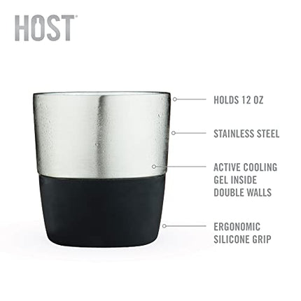 Host Whiskey FREEZE Pro Cups for Bourbon or Cocktails, Active Cooling Gel Chiller Double-Walled Freezer Tumblers, 12 Oz Stainless Steel Set of 1