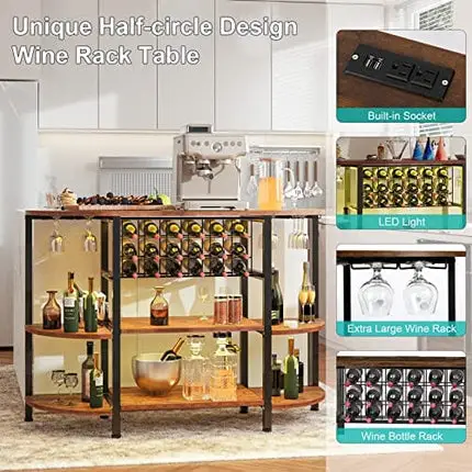 HSSZXFR Wine Bar Cabinet with Power Outlets and Led Lights, Industrial Liquor Cabinet with Wine Rack, Freestanding Floor Wine Cabinet, Multifunctional Wine Bakers Rack for Bar, Buffet, and Living Room