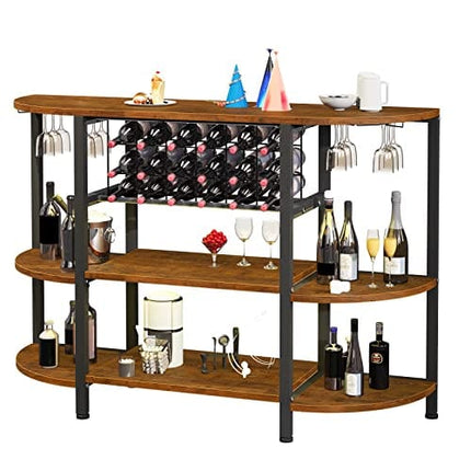 HSSZXFR Wine Bar Cabinet with Power Outlets and Led Lights, Industrial Liquor Cabinet with Wine Rack, Freestanding Floor Wine Cabinet, Multifunctional Wine Bakers Rack for Bar, Buffet, and Living Room