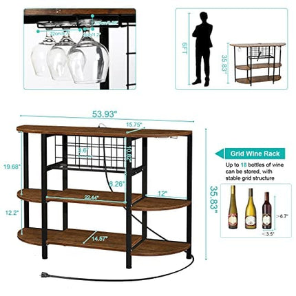 HSSZXFR Wine Bar Cabinet with Power Outlets and Led Lights, Industrial Liquor Cabinet with Wine Rack, Freestanding Floor Wine Cabinet, Multifunctional Wine Bakers Rack for Bar, Buffet, and Living Room