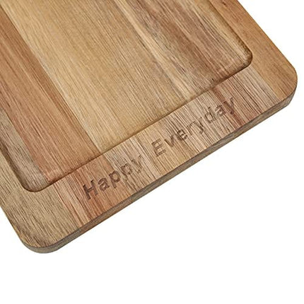 Acacia Wood Paddle Serving Board HAPPY EVERYDAY Engraved, 15 x 7.1 In Small Kitchen Wooden Cutting Board With Handle, Slicing Board for Cooked Food, Bread Serving Board By HTB