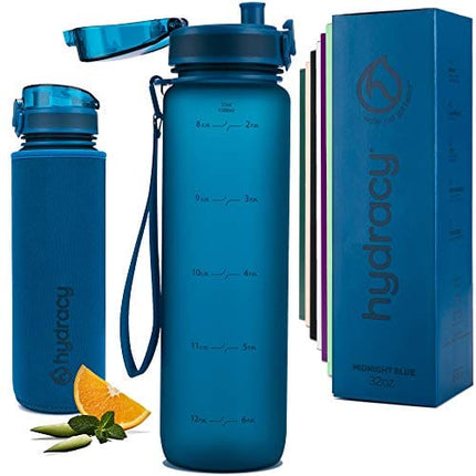 Hydracy Water Bottle with Time Marker -Large 32oz BPA Free Water Bottle & No Sweat Sleeve -Leak Proof Gym Bottle with Fruit Infuser Strainer & Times to Drink -Ideal Gift for Fitness Sports & Outdoors