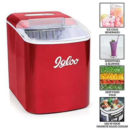 Igloo ICEB26RR Automatic Portable Electric Countertop Ice Maker Machine, 26 Pounds in 24 Hours, 9 Ice Cubes Ready in 7 minutes, With Ice Scoop and Basket, Perfect for Water Bottles, Mixed Drinks