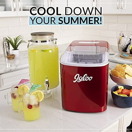 Igloo ICEB26RR Automatic Portable Electric Countertop Ice Maker Machine, 26 Pounds in 24 Hours, 9 Ice Cubes Ready in 7 minutes, With Ice Scoop and Basket, Perfect for Water Bottles, Mixed Drinks