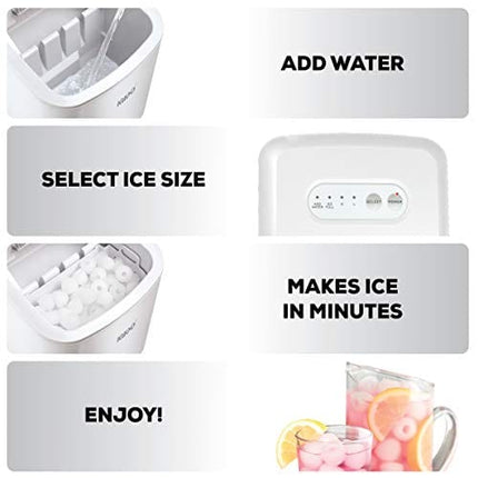 Igloo ICEB26WH Automatic Portable Electric Countertop Ice Maker Machine, 26 Pounds in 24 Hours, 9 Cubes Ready in 7 minutes, With Scoop and Basket, Perfect for Water Bottles, Mixed Drinks, Parties, WHT