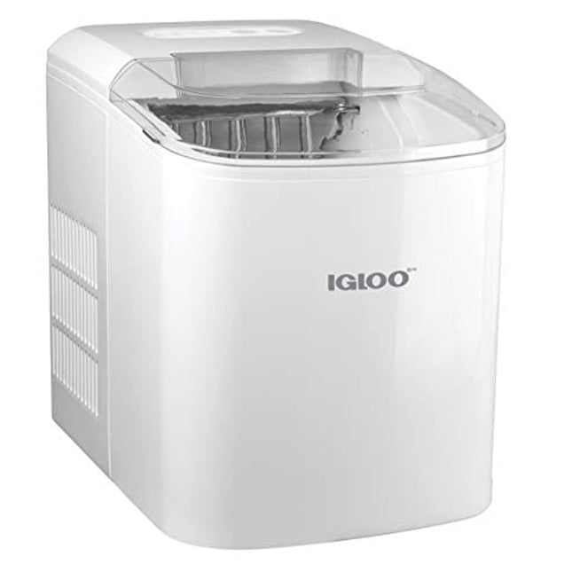 Igloo ICEB26WH Automatic Portable Electric Countertop Ice Maker Machine, 26 Pounds in 24 Hours, 9 Cubes Ready in 7 minutes, With Scoop and Basket, Perfect for Water Bottles, Mixed Drinks, Parties, WHT