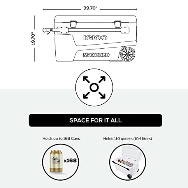 Igloo 110 Qt Glide Pro Portable Large Ice Chest Wheeled Cooler, White