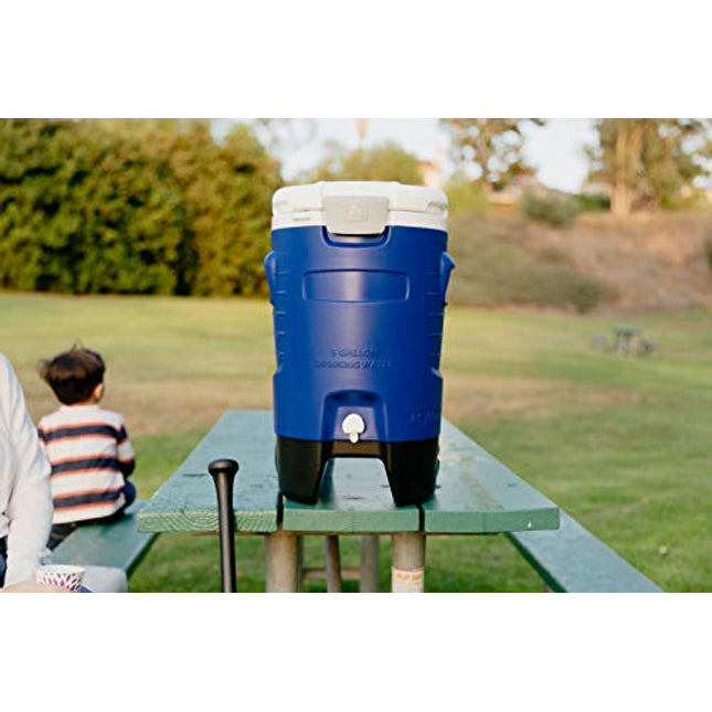 Igloo 5 Gallon Wheeled Portable Sports Cooler Water Beverage Dispenser with Flat Seat Lid, Blue, Model Number: 42256