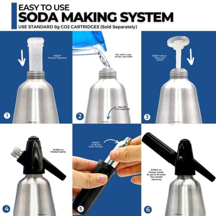 ICO Soda Siphon, Sparkling Water Maker, Soda Maker, Carbonated Water Machine for Fresh Soda Water, Cocktails, Hard Seltzers, Uses 8g C02 cartridges (Not Included), 1L/1 Pint