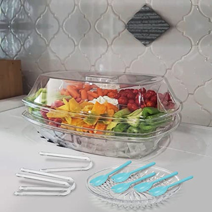 INNOVATIVE LIFE Fruit Trays for Serving for Party, 15 Inch Appetizer Serving Tray on Ice,Party Platters for Serving Food, Clear