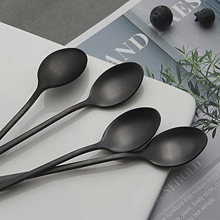 Long Handle Spoons, 9-inch Black Iced Tea Spoons, Coffee Stirrers, IQCWOOD Stainless Steel Coffee Spoons Bar Spoon, Coffee Bar Tea Spoons Long Teaspoons Cocktail Spoons for Stirring, Set of 4
