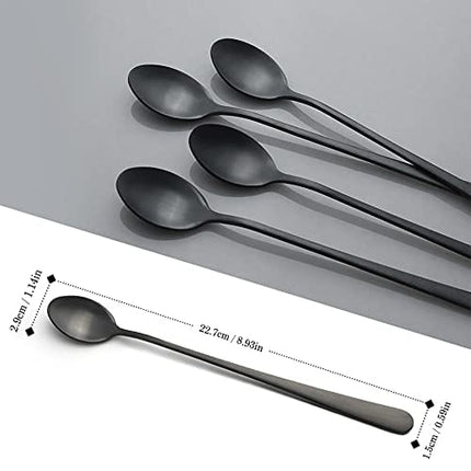 Long Handle Spoons, 9-inch Black Iced Tea Spoons, Coffee Stirrers, IQCWOOD Stainless Steel Coffee Spoons Bar Spoon, Coffee Bar Tea Spoons Long Teaspoons Cocktail Spoons for Stirring, Set of 4