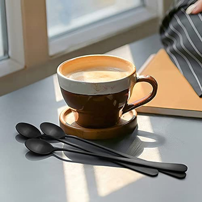 Long Handle Spoons, 9-inch Black Iced Tea Spoons, Coffee Stirrers, IQCWOOD Stainless Steel Coffee Spoons Bar Spoon, Coffee Bar Tea Spoons Long Teaspoons Cocktail Spoons for Stirring, Set of 4
