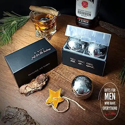 Whiskey Stones Stainless Steel Ice Cube - Giant Whiskey Balls Drink Chiller - Whisky Stone Set of 2 Chilling Stones - Whiskey Ball - Cool Bourbon Gifts for Men
