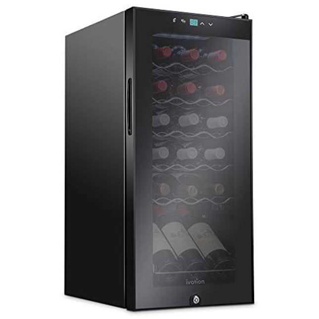 Ivation 18 Bottle Compressor Wine Cooler Refrigerator w/Lock | Large Freestanding Wine Cellar For Red, White, Champagne or Sparkling Wine | 41f-64f Digital Temperature Control Fridge Glass Door Black