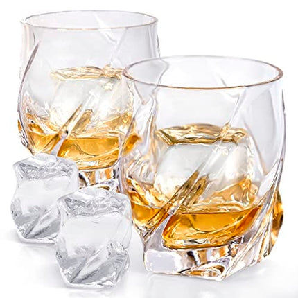 Vride Crystal Whiskey Glasses/ Set of 2 /Matching Engraved Silicone Ice Ball Mold Tray/ 9oz Heavy Tumbler Whisky Hand Blown Glass/ Scotch Bourbon Manhattan Old Fashion Cocktail/ Gift Set Men