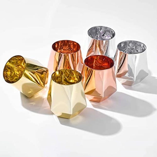 JBHO Stemless Wine Glasses Set of 6, Anti-pour Cups, 10Oz Diamond Shaped Unique Wine Glass with Gift Box for Serving White Wine, Red Wine, Cocktail, Whiskey, Bourbon, Cool Water, Gift For Mother's Day